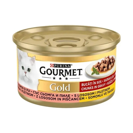 Gourmet Gold Parça Etli Somonlu ve Tavuklu Yaş Kedi Maması