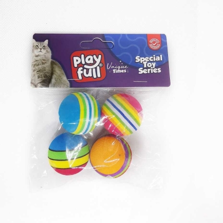 Playfull Renkli Sünger Top Kedi Oyuncağı 3,5 Cm 4'Lü