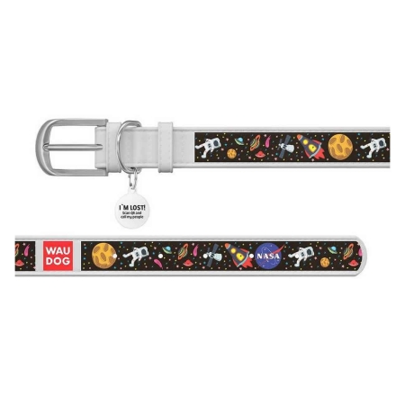 Collar Waudog Nasa Desenli QR Pasaportlu Köpek Boyun Tasması 27-36 Cm Beyaz