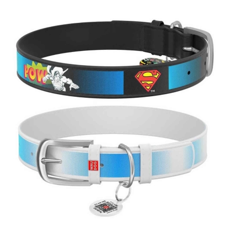 Collar Waudog Superman Desenli QR Pasaportlu Köpek Boyun Tasması 38-49 Cm Beyaz