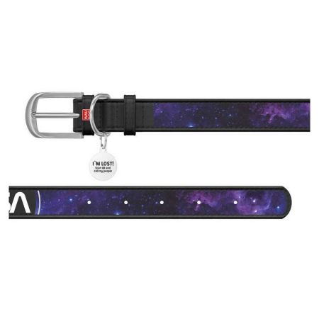 WAUDOG Design genuine leather dog collar with QR passport, "NASA21" design, XS, W 15 mm L 27-36 cm black