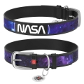 WAUDOG Design genuine leather dog collar with QR passport, "NASA21" design, XS, W 12 mm L 21-29 cm black