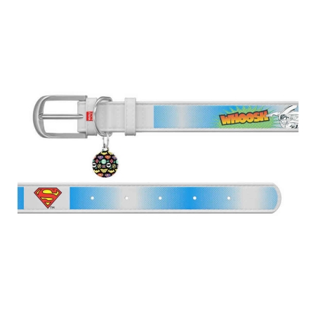 WAUDOG Design genuine leather dog collar with QR passport, "Superman2" design, W 12 mm, L 18-24 cm white