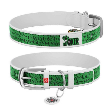 WAUDOG Design genuine leather dog collar with QR passport, "Joker" design, W 12 mm, L 18- 24 cm white