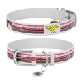 WAUDOG Design genuine leather dog collar with QR passport, "Wonder Woman" design L 26-35 cm white