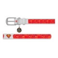 WAUDOG Design genuine leather dog collar with QR passport, "Superman1" design L 26-35 cm white