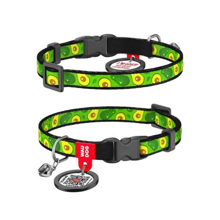 WAUDOG Nylon cat collar with QR passport, "Avocado" design